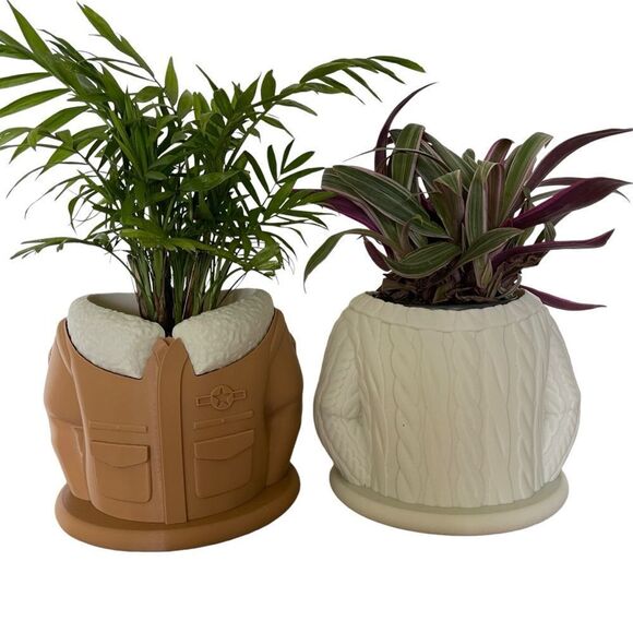 Cozy Duo: Cable Sweater & Aviator Jacket Planter Set - Perfect Grandma & Grandpa - Picture 12 of 13